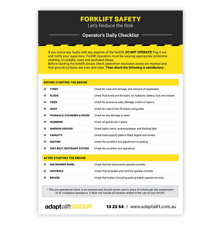 Forklift Pre Start Checklist Poster Adaptalift Store